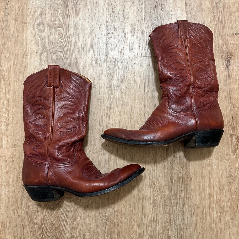 Nocona | Men's Brown Leather Stitched Western Cowboy Boots, Texas, Size 10.5D